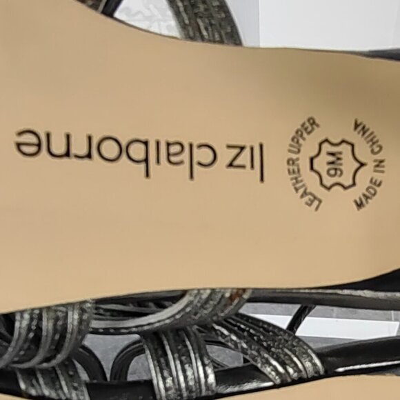 Liz Claiborne Sachi Gunmetal Silver Leather Upper Sandals 2 inch Heel Size 9M - Picture 10 of 11